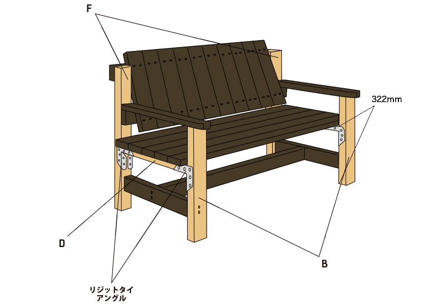 ツーバイフォー材でかっこいいベンチをdiy 図付きで作り方を紹介 Makit メキット By Diy Factorymakit メキット By Diy Factory